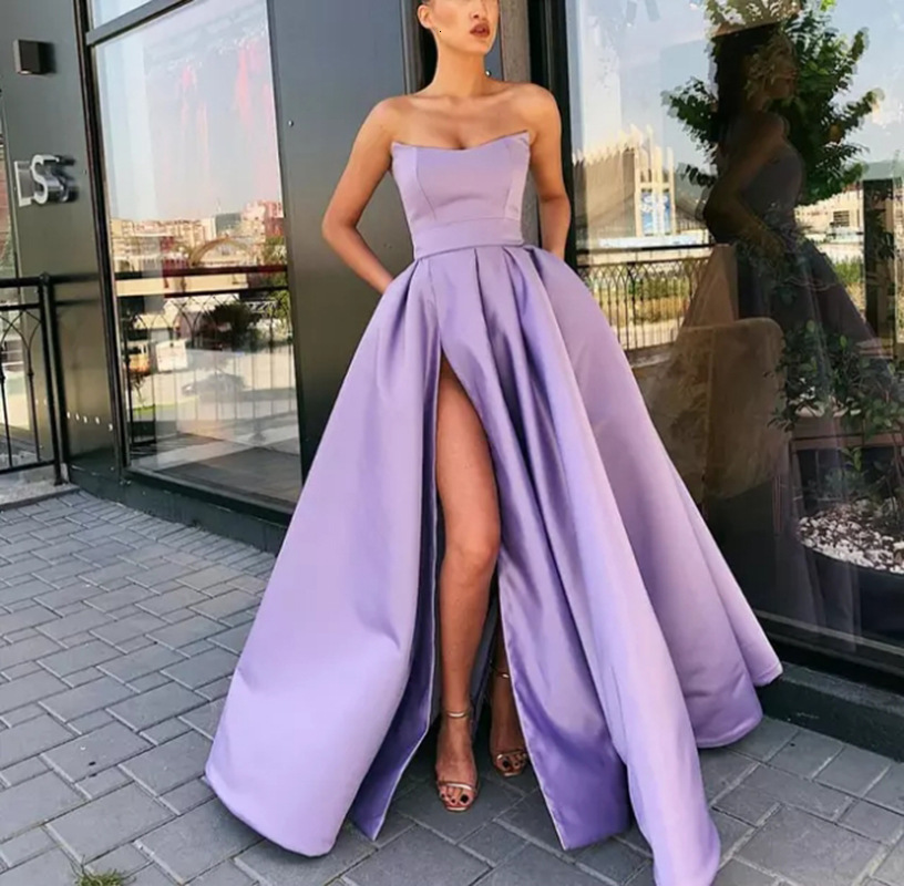 2025 New Dress Performance Dress Sexy Strapless Slit Long Banquet Host Evening Dress