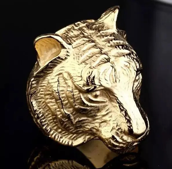 Hip Hop Bling Iced Out Gold Color Stainless Steel Tiger Bull Head Animal Finger Rings for Men Rapper Jewelry Drop 250414