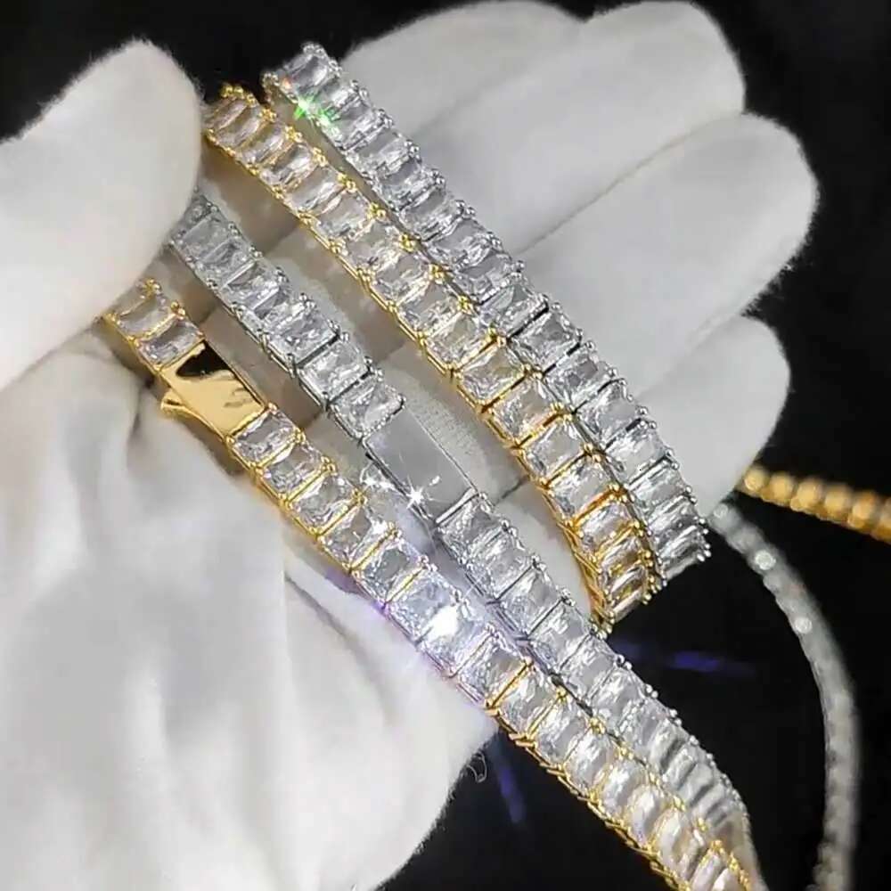 Hip Hop Iced Out Tennis Chain Necklace New Brass CZ 6mm Bling Rectangular Zircon Tennis Necklace Men Womens Free Laser