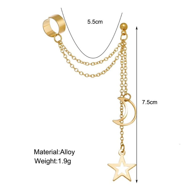 Fashion Hip Hop Chain Tassel Star Moon Pendant Clip on Earrings No Piercing Earrings for Men Women Punk Rock Party Accessories 250411