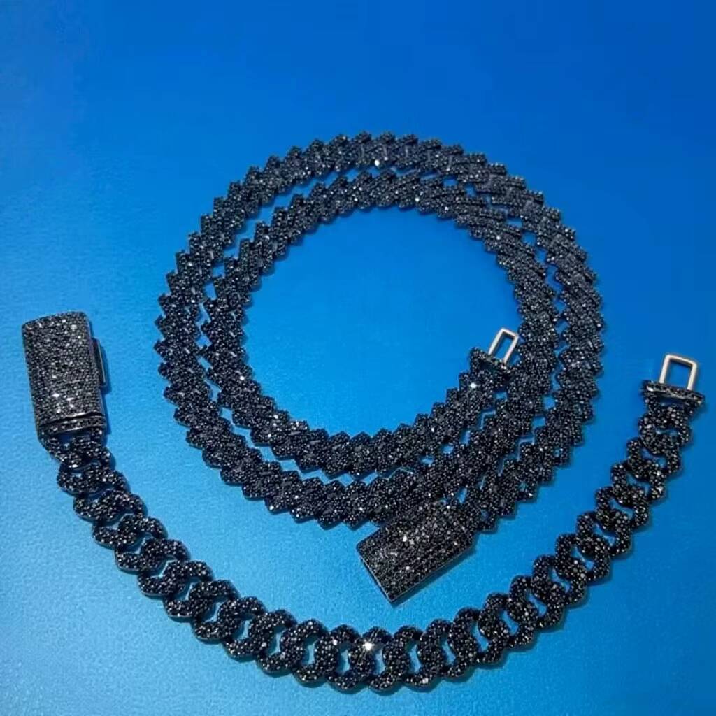 Black Rhodium Mossanite Necklaces Custom VVS Diamonds Chains Iced Out 925 Silver Black Moissanite Cuban Link Chain for Men