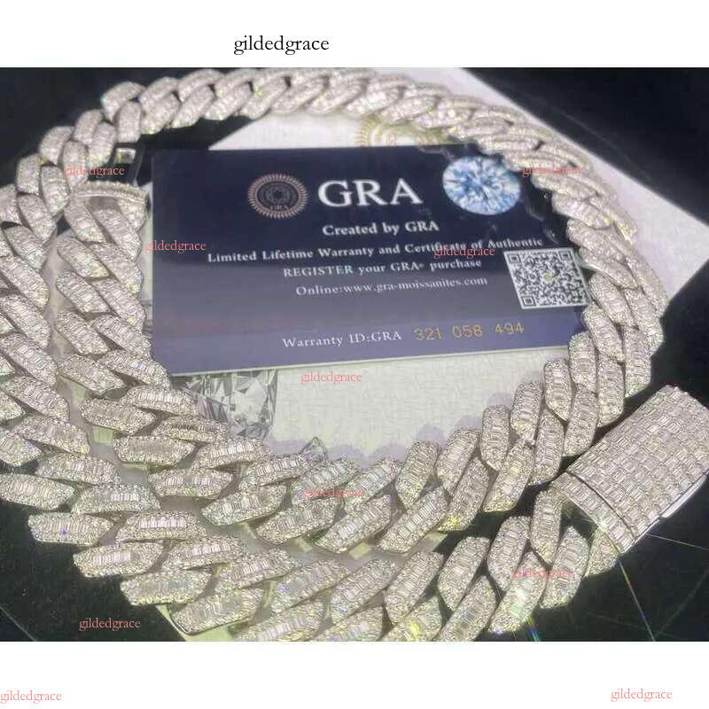 necklace moissanite 18mm T square sier inset Moissanite hip hop Cuban Mai Ah secret chain simulation drill collar