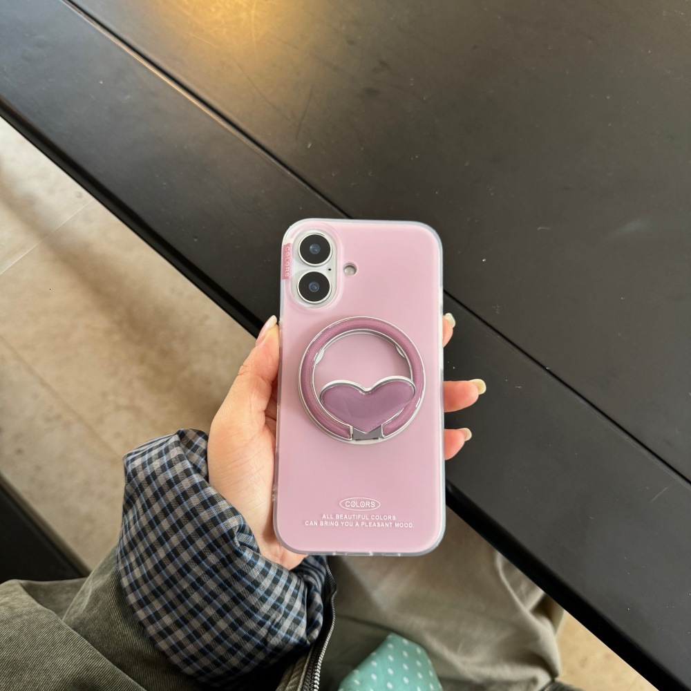 Solid Color Matte Magnetic Phone Case Compatible with iPhone 17/16 Pro Max Heart Stand Case iPhone 15/14 Pro