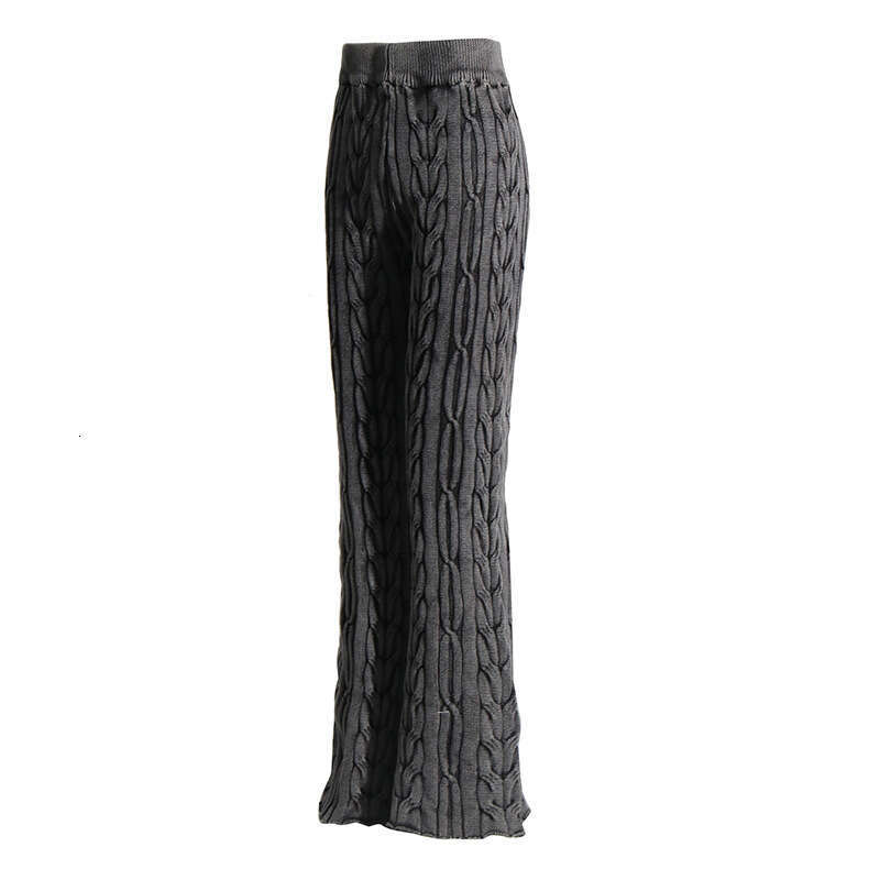 Korean Style Simple Casual High Waist Micro Slacks 2025 Early Spring New Slim Fried Dough Twists Knitting Trousers Women
