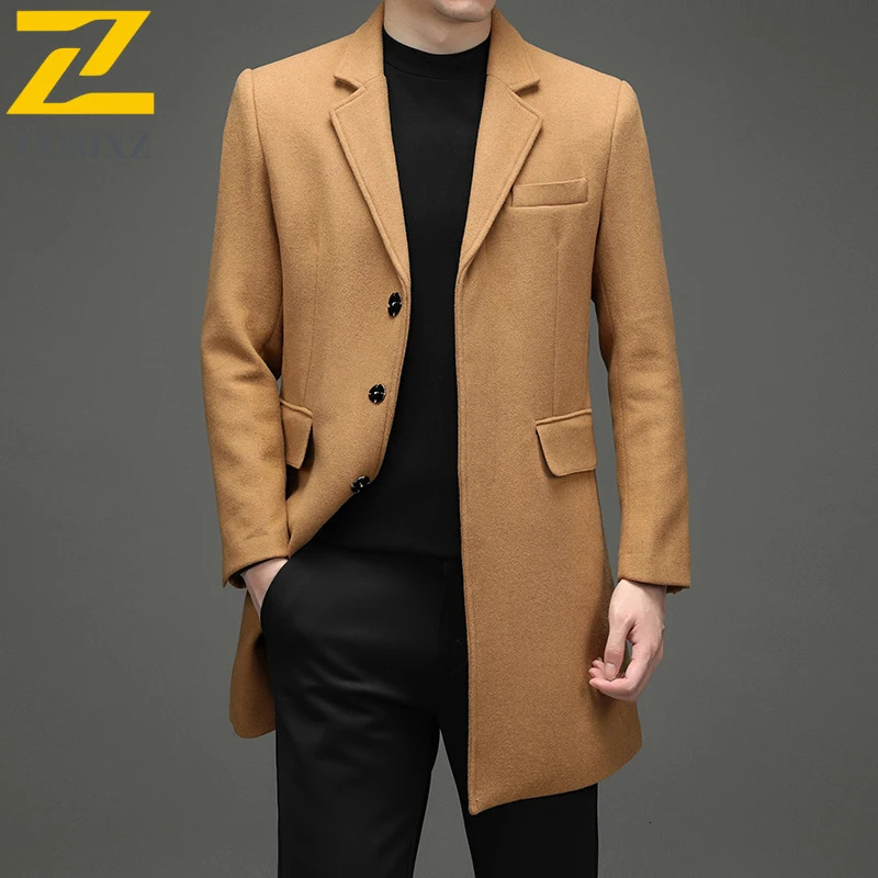 COMXZ 2025 Winter Woolen Trench Coat Men Retro Thick Cashmere Korean Street Man Clothes Lightw Wool Blends Overcoat 251110