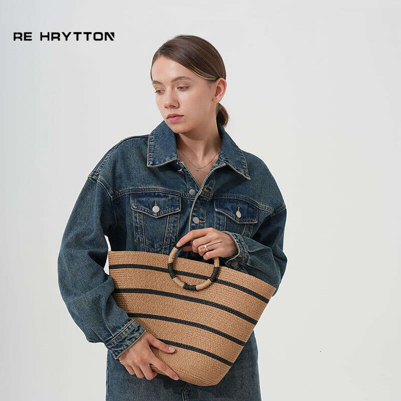 Handmade Beach Bag New Grass Beach Large Capacity Woven Casual Tote Women's Bag, Circular Handbag Kq2