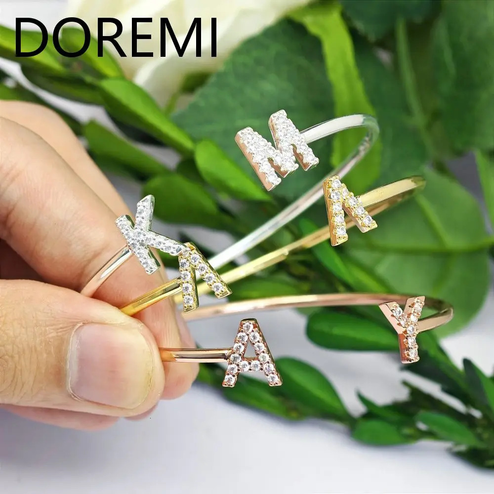 DOREMI Waterproof SimpleBracelet Initial Letter Birthstone Custom Gift Cuff Bangle 250408