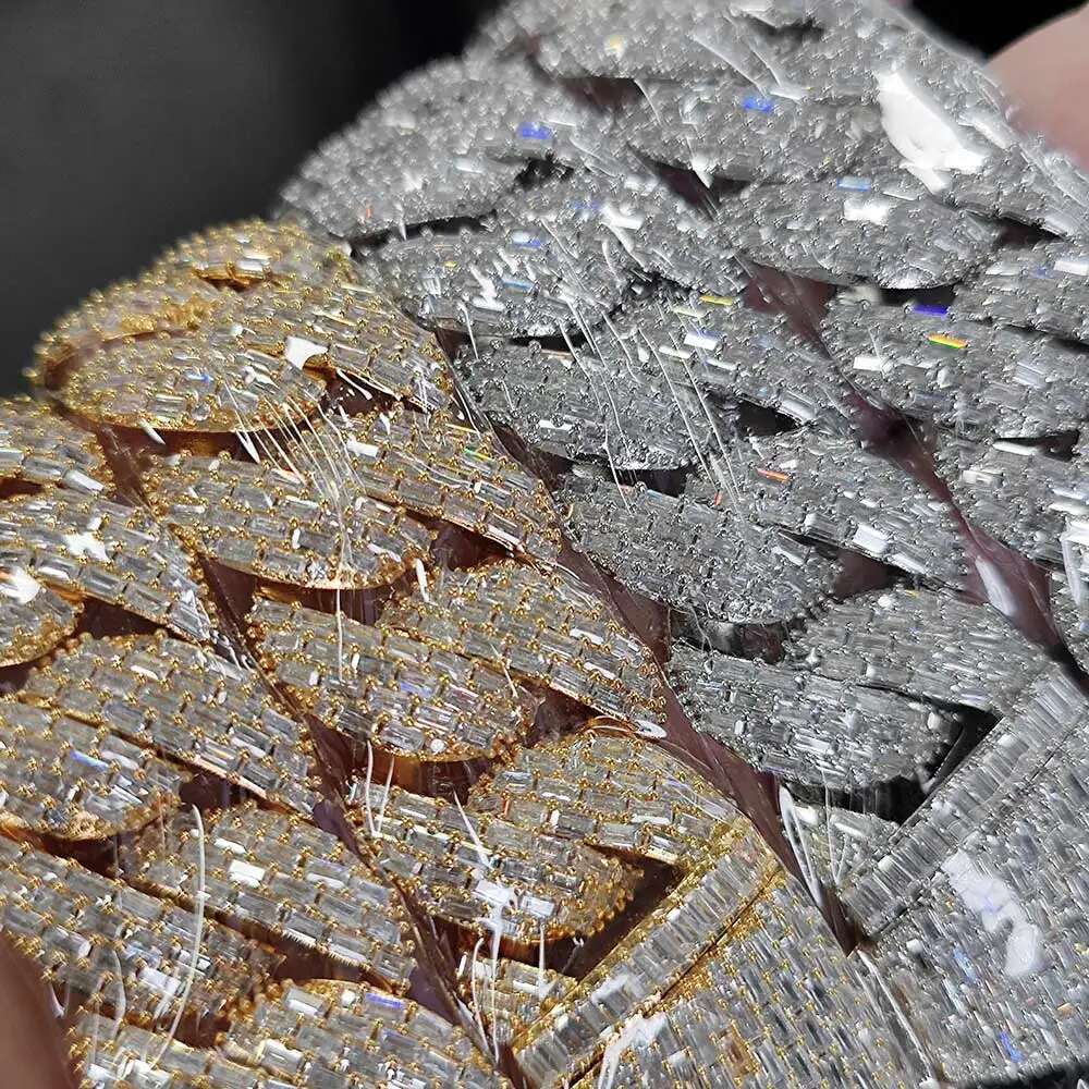 Hip Hop Jewelry Custom 24mm 4 Rows Rectangle CZ Cuban Link Chain 18k Gold Plated Miami Iced Out Cuban Link Necklace For Men Gift