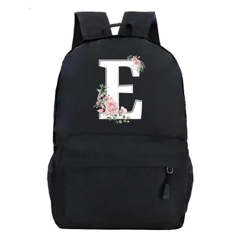 College Student Ladies Pink Floral Alphabet White Print Backpack Women Flower Harajuku SchoolBags Female Rose Letter Shouder BagW251113