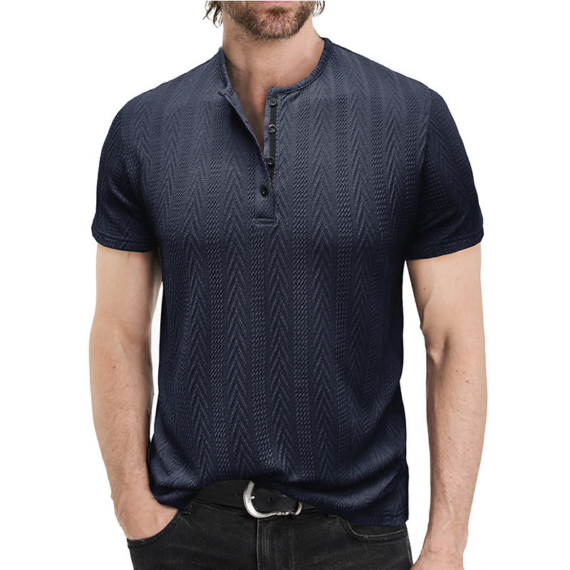 Summer mens fashion knitwear mens short sleeved Henley shirt mens T-shirt
