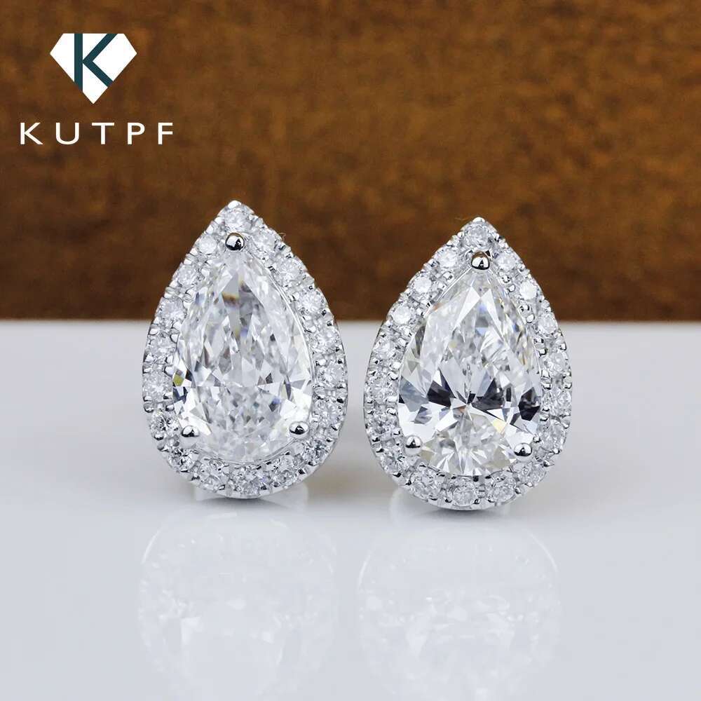 2cttw Pear Cut Moissanite Halo Diamond Earrings with Certificate 925 Sterling Silver Waterdrop Shape Stud Earrings for Women