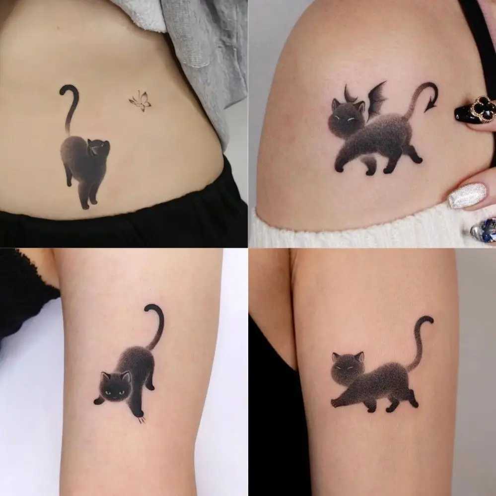 Cute black cat tattoo sticker suitable for women men arms temporary tattoos waterproof fake tattoos cartoon long-lasting tattoo stickersXJ25414