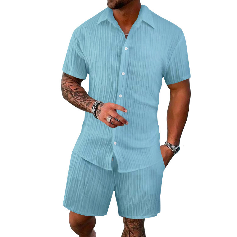 2025 Summer Men's Shirt Casual Loose Short Sleeve Shorts Beach Set