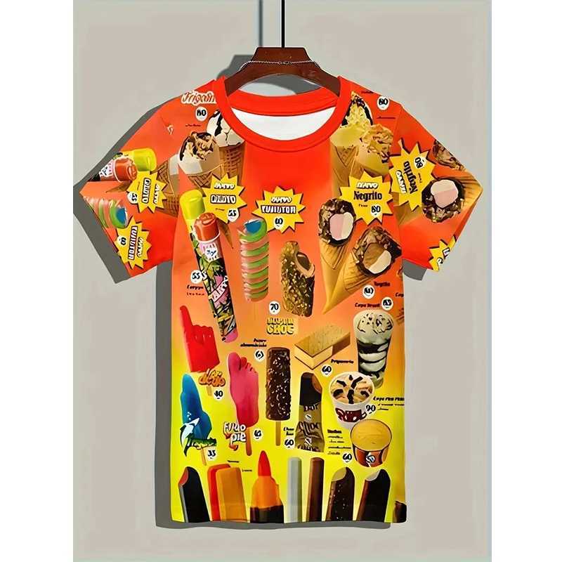 Mens T-shirt 3D printed casual Sumerian ice cream O-neck T-shirt oversized short sleeved T-shirt sports shirt mens clothing top W250414