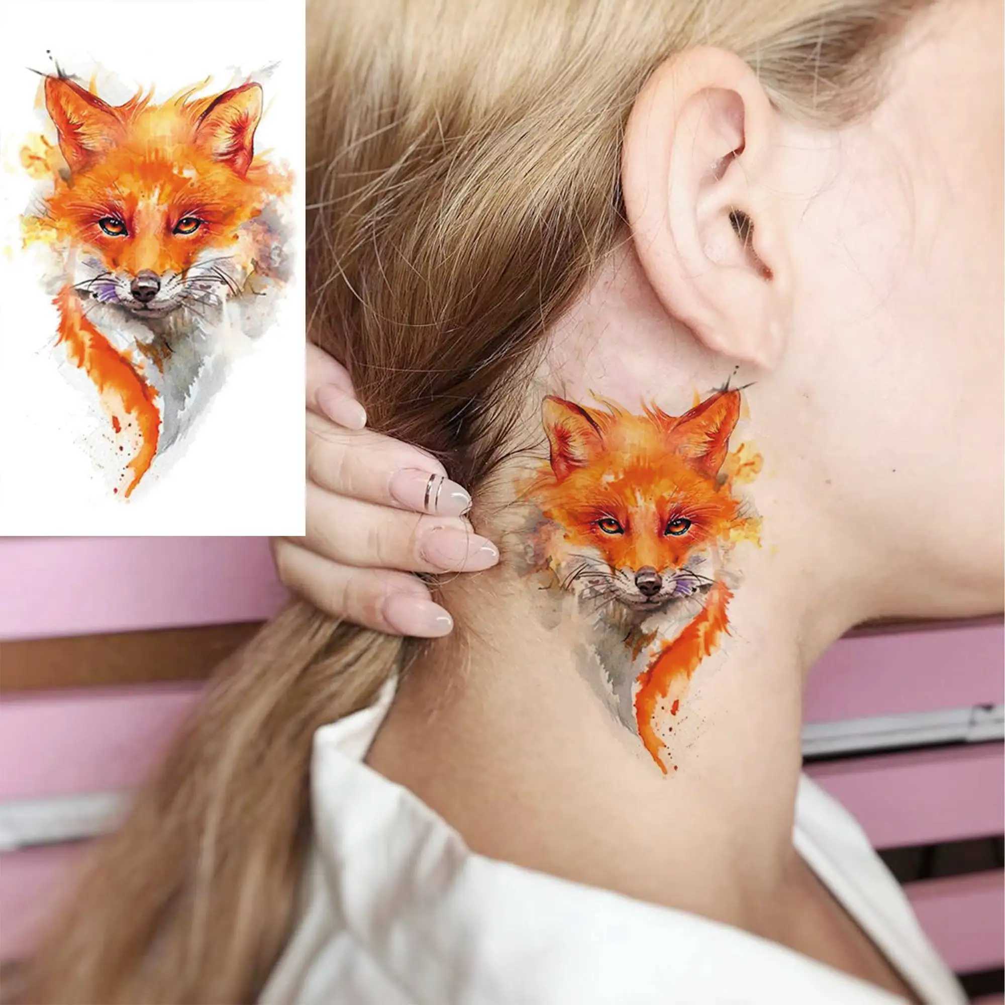 15 watercolor animal temporary tattoos suitable for women adults arms and necks 3D waterproof fake lion wolf tiger tattoo stickersXJ25414