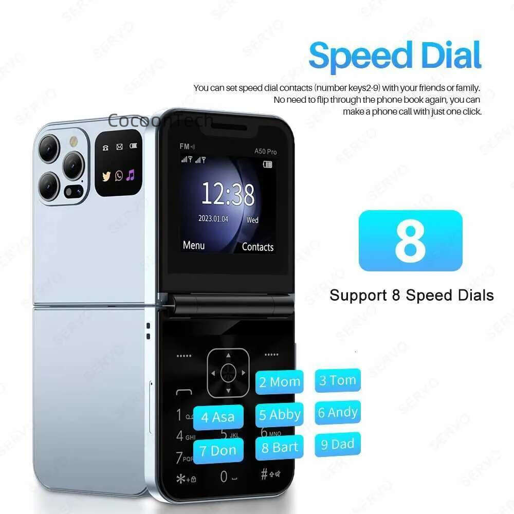 Cell Phones Servo A50 Pro flip dual SIM card GSM electric torch automatic call recording 2.4-inch screen foldable phone C-type H240