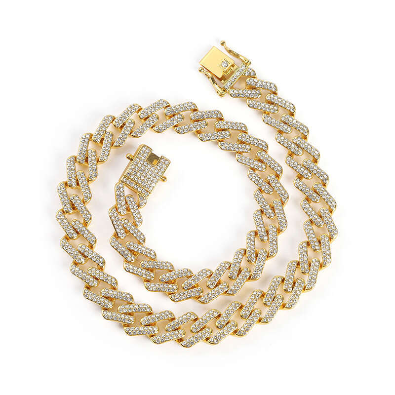 DHcollections 15mm Miami Fully Chilled Paved Rhie Cuban Chain Straight Pull Pearl Rap Necklace