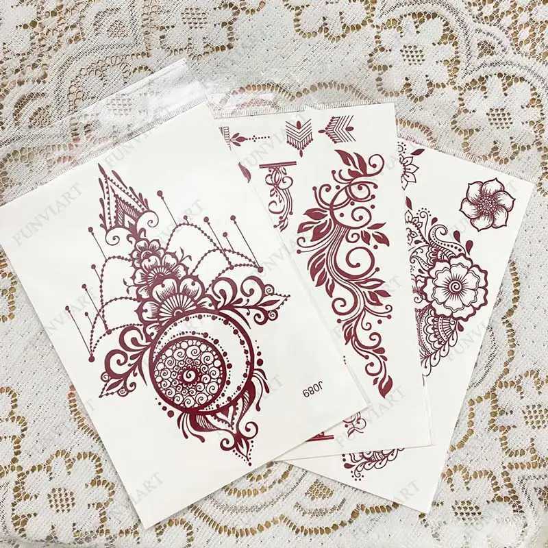 Waterproof Nail Art Tattoo Brown Nail Art Sticker Handmade Fake Tattoo Female Body Art Temporary Nail Art Design Mehndi StickersXJ25414