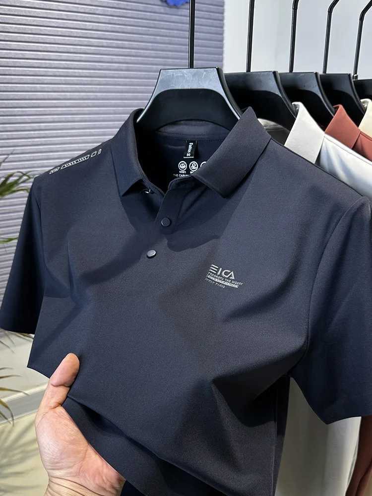 High end ice silk short sleeved mens lapel summer mens shirt collar casual sewing clothing polo shirt trendy new top W250414