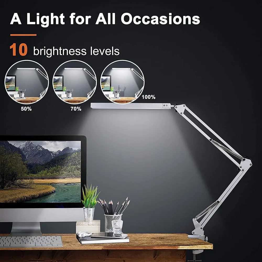 LED Desk Lamp Swing Arm Desk Light with Clamp 3 Lighting 10 Brightness Table Lamp Eye-Caring Reading Desk Lamps for Home Office M251114