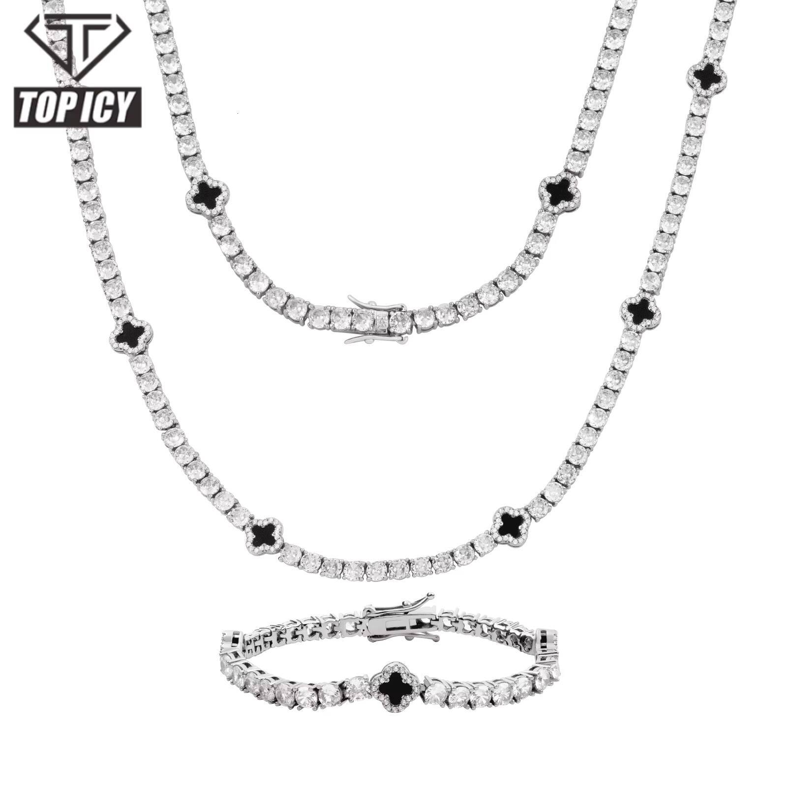 Men Women Charm Lucky 4mm Clover Tennis Chains Bracelets Necklace Fashion Jewelry Four Leaf Black Clover Jewelry