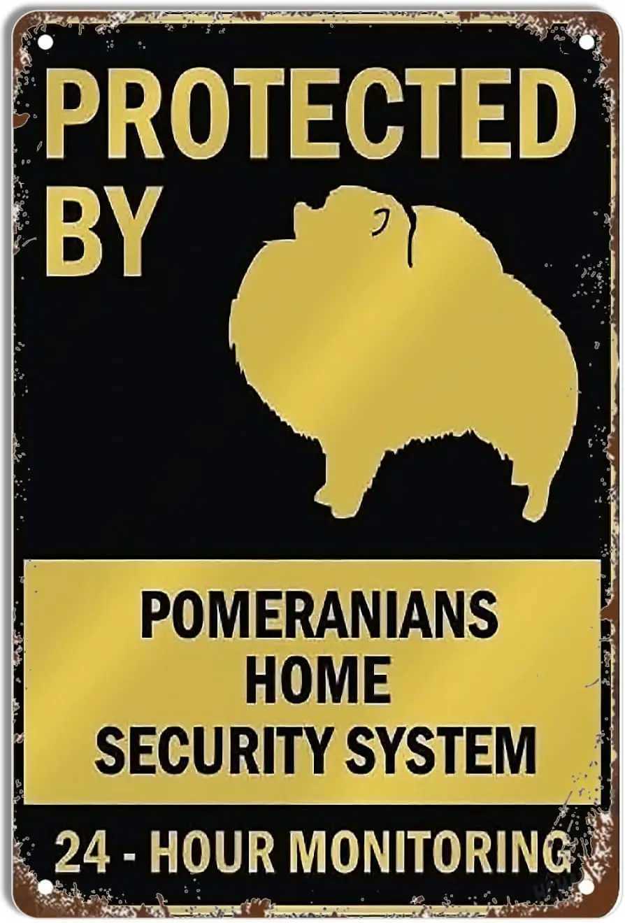 DHAEY Vintage Metal Tin Sign PROTECTED BY POMERANIANS HOME SECURITY SYSTEM Tin Signs Iron Painting Home Family Lovers Gift FunnyM251114
