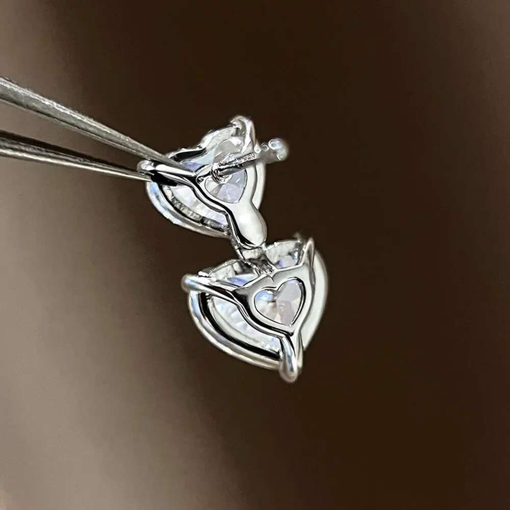 Double Heart Cut Moissanite Diamond Drop Earrings with Gra Certificates 925 Sterling Silver Stud Earring for Women Fine Jewelry
