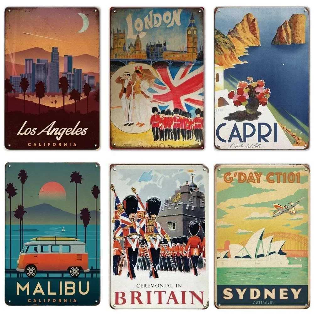 Vintage Travel Cities Metal Tin Signs PARIS IMALIBU CHICAGO Iron Painting Retro Posters Home Wall Art Decor Room DecorationM251114