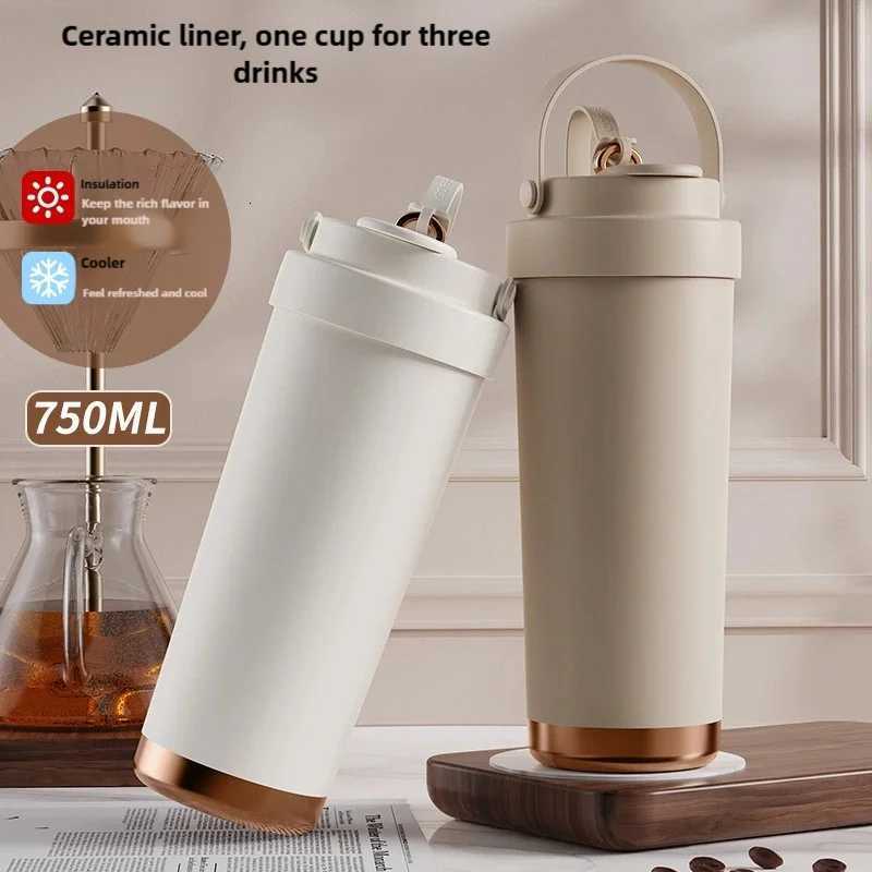 Large capacity Dual Drink Ceramic Inner Pot Insulated Cup Suitable for Men Women With Straws and coffee cups for outdoor travel C251114