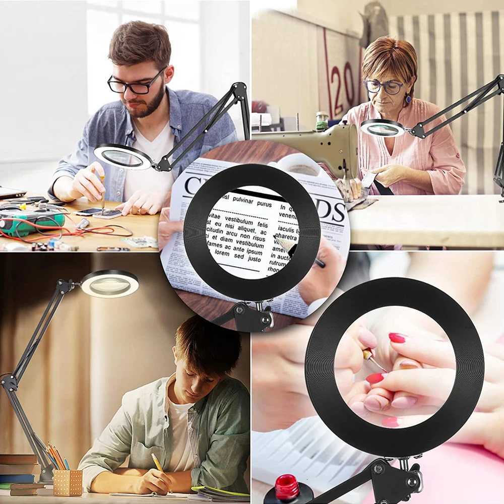 5X Magnifying Glass with Light 2-in-1 LED Lighted Magnifier 3 Color Modes Stepless Dimmable Hands Free Magnifying Desk Lamp M251114