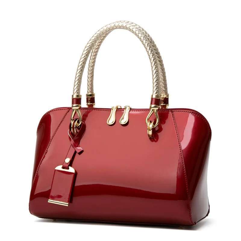 2024 Fashion New Blue Red Black Beige Pink Bags For Women Sac De E Femme Designer Handbag Shiny Leather Boston Bag