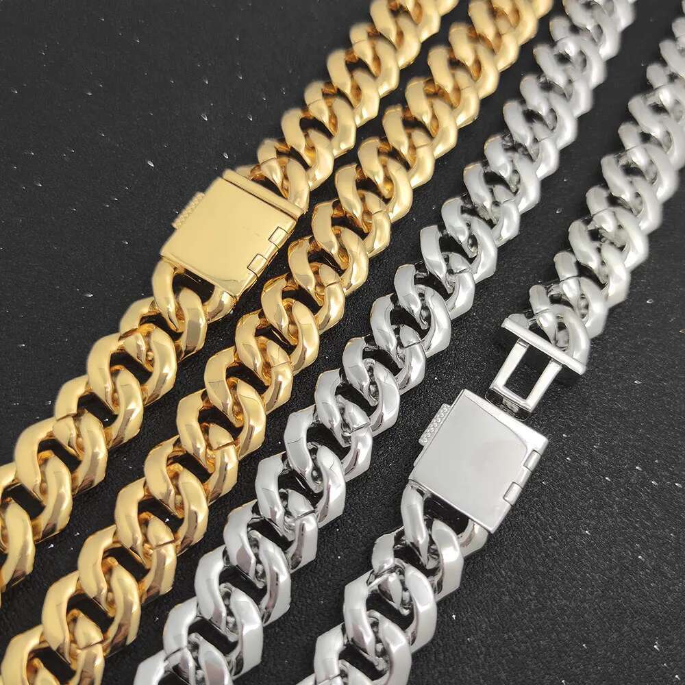 Drop Shipping Hip Hop Fashion Jewelry for Women Men 15mm Miami Cuban Link Chain Iced Out Bracelet 2 Row Rhombus Cuban Necklace