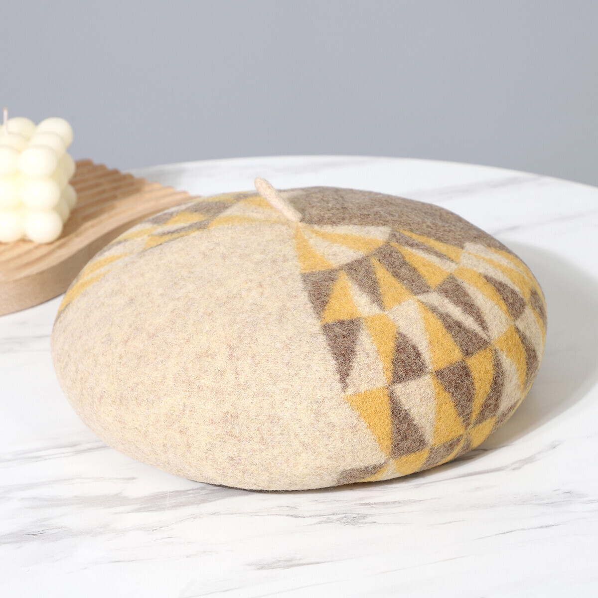 New Fashion Versatile Rabbit Hair Beret Trendy Korean Pattern Splicing Wool Hat Women's Autumn and Winter Bud Hat