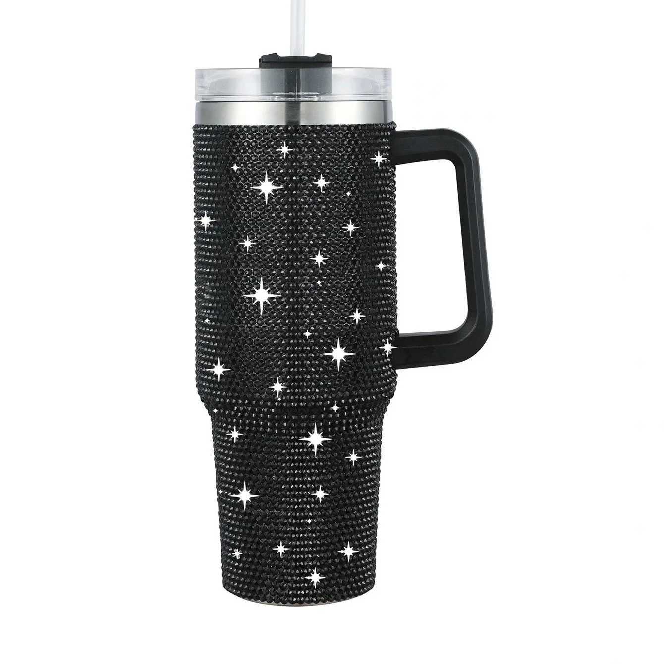Diamond Thermos Cup with Handle Coffee Insulated Bottle Stainless Steel Car Vacuum Flasks Maintains Heat Cold and Ice 40oz C251114