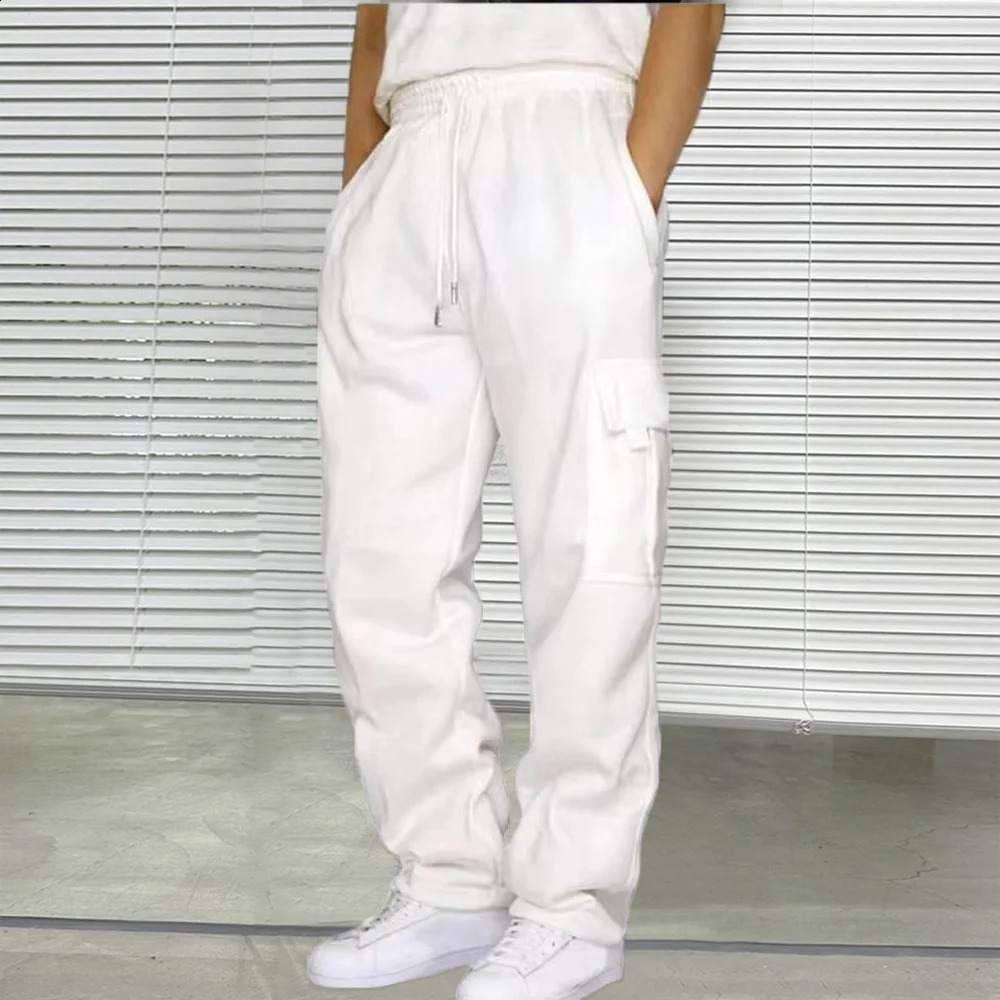 Spring and summer mens casual sports pants long pockets straight leg jogging cargo streetwear 250411