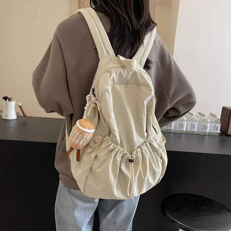 Casual Backpack Women Large Capacity Fashion Junior High School Student Pleat Schoolbag Cloth Bag Korean Travel BackpackW251113
