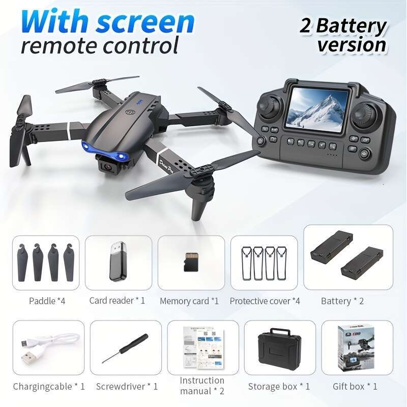 E99PRO Foldable Drone With Screen Remote Controller Dual Cameras & Optical Flow | Smart Follow, Trajectory Flight, Full Accessories Included, Outdoor 