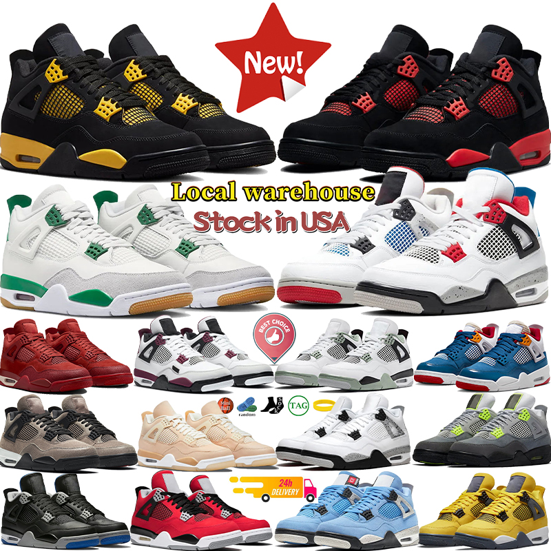 Local warehouse 4 Designer Shoes US Stocking 4s mens Basketball Shoes Black Cat red cement thunder Trainers men DHgate Flats women shoe university blue low sneakers