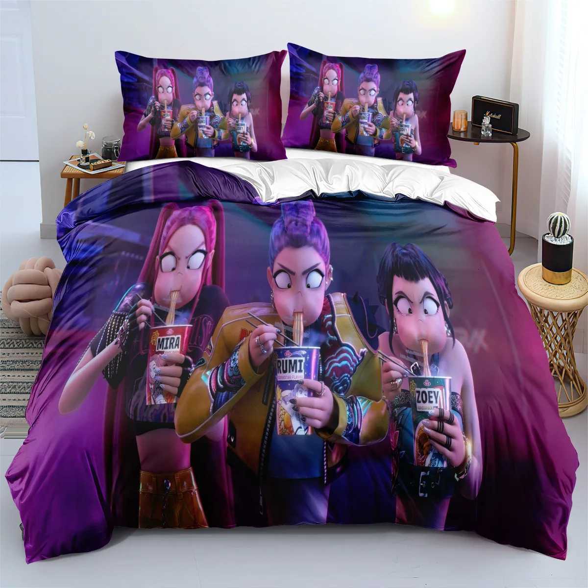 Hip Hop Kpop Demon Hunte Bedding Set Luxury Rumi Mira Zoey Quilt Cover Pillowcase Girls Bedroom Bed Sack Pillowslip 2025 Z251113