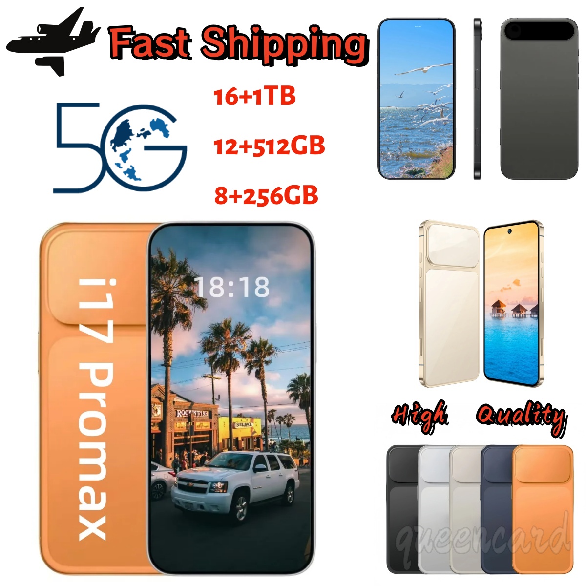 Smartphone i17 Pro Max 2TB 5G mobile phone facial recognition 20MP camera global version English version 16GB+1TB storage full HD display