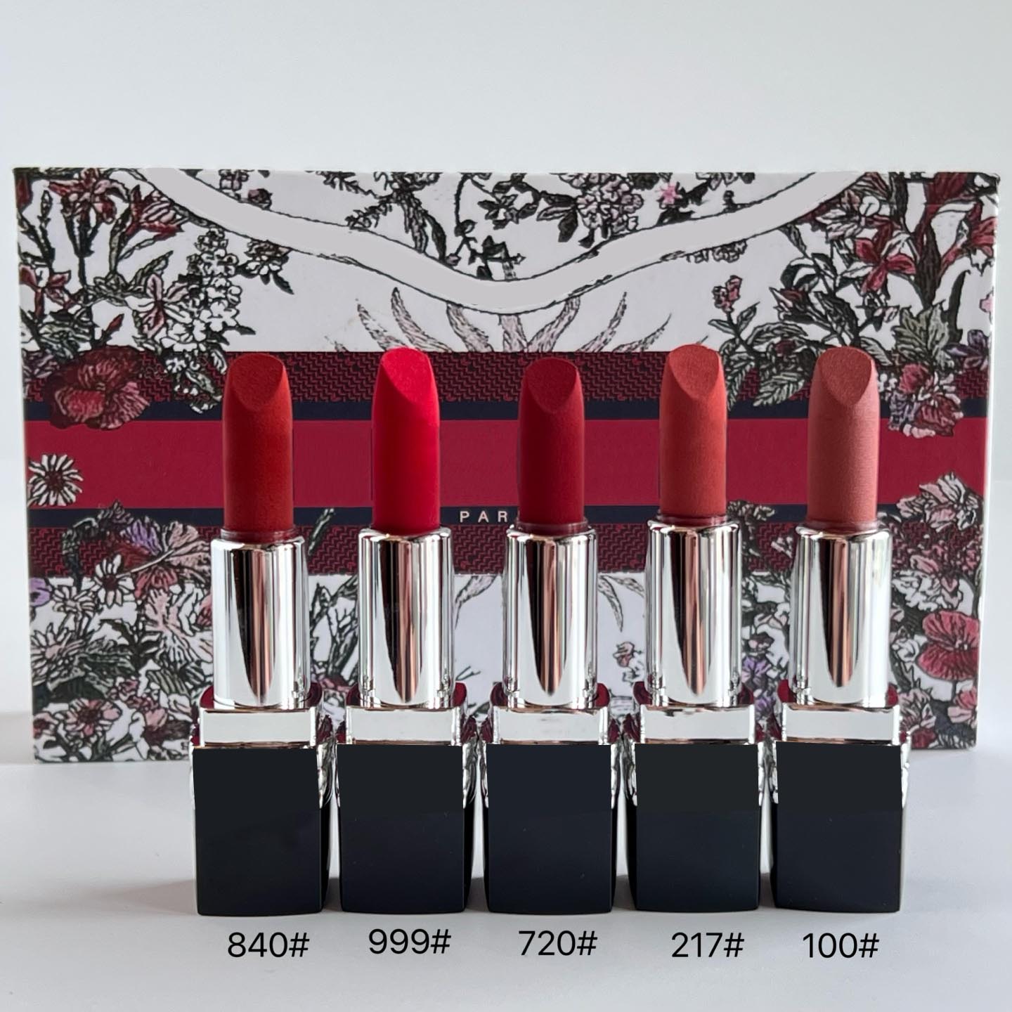 Top Quality New Arrival Sun Flower Blue Gold Designer Mini Lipstick Set 5pcs Velvet Matte Long Wear Lip Stick Easy Color With Gift Box Fast Ship