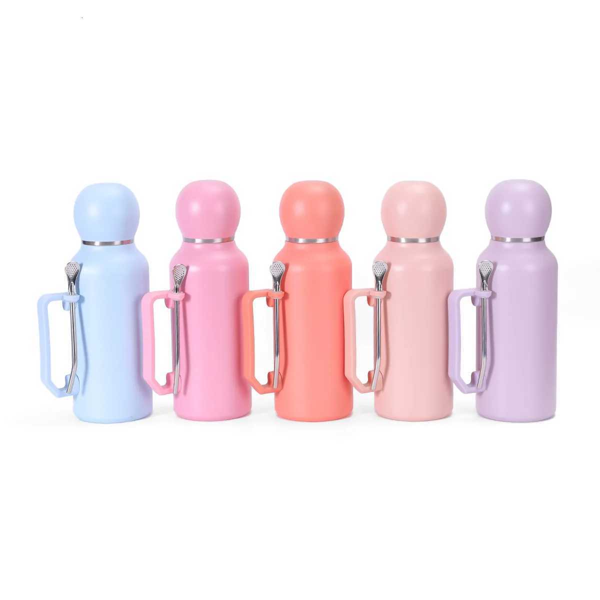 Portable and Simple Car Cup with Spoon Large-capacity Solid-color Handle Cup Stainless Steel Outdoor Double-layer Insulated Cup C251114