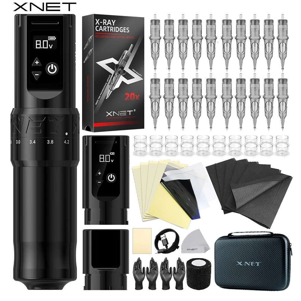 XNET F1 Wireless Hine Kit 20Pc Cartridge Needles Custom Motor 2400Mah Battery Makeup Rotaty Pen Set For Tattoo Art