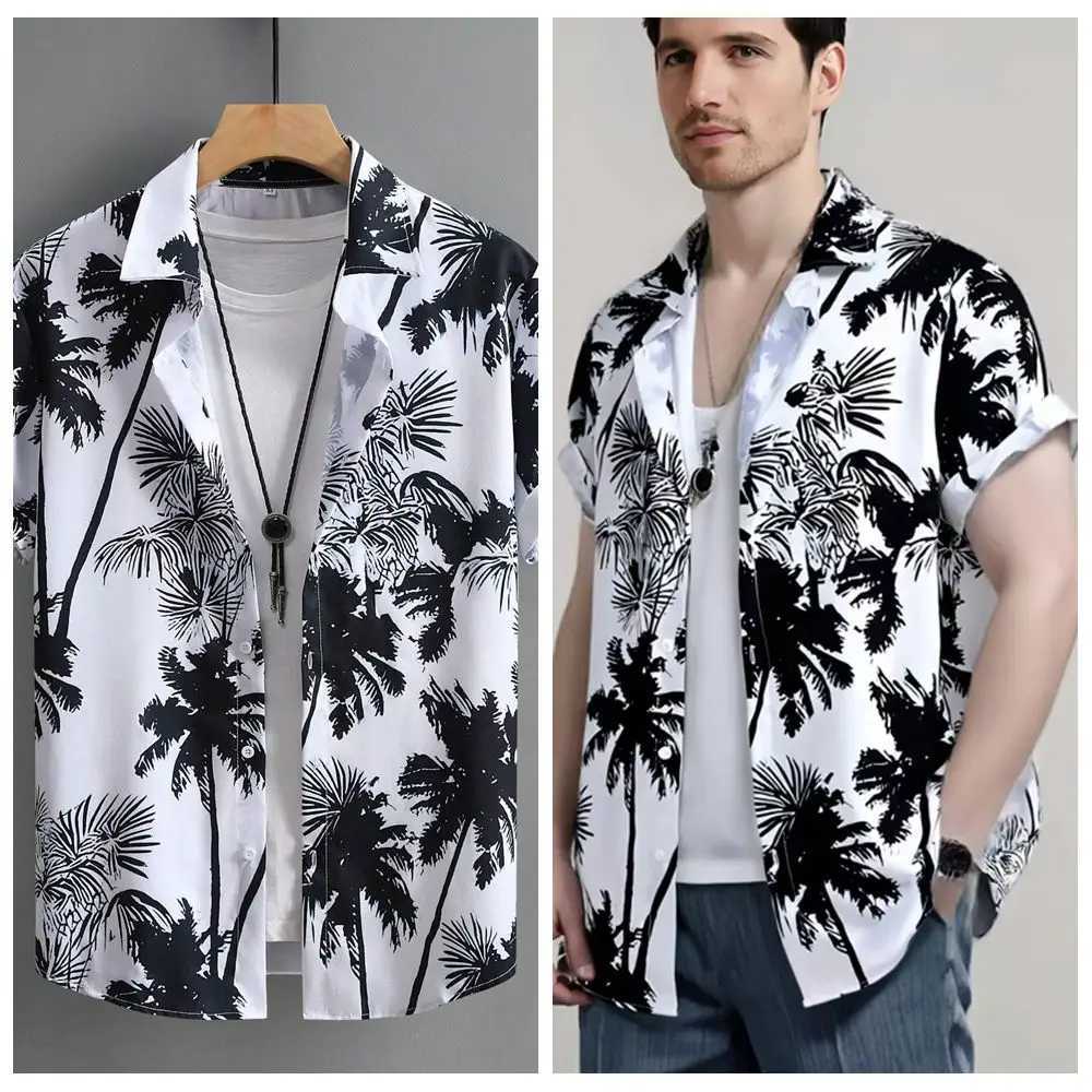 Mens casual loose Hawaiian shirt mens 3D printed floral plant beach shirt womens fashionable short sleeved shirt mens W250414