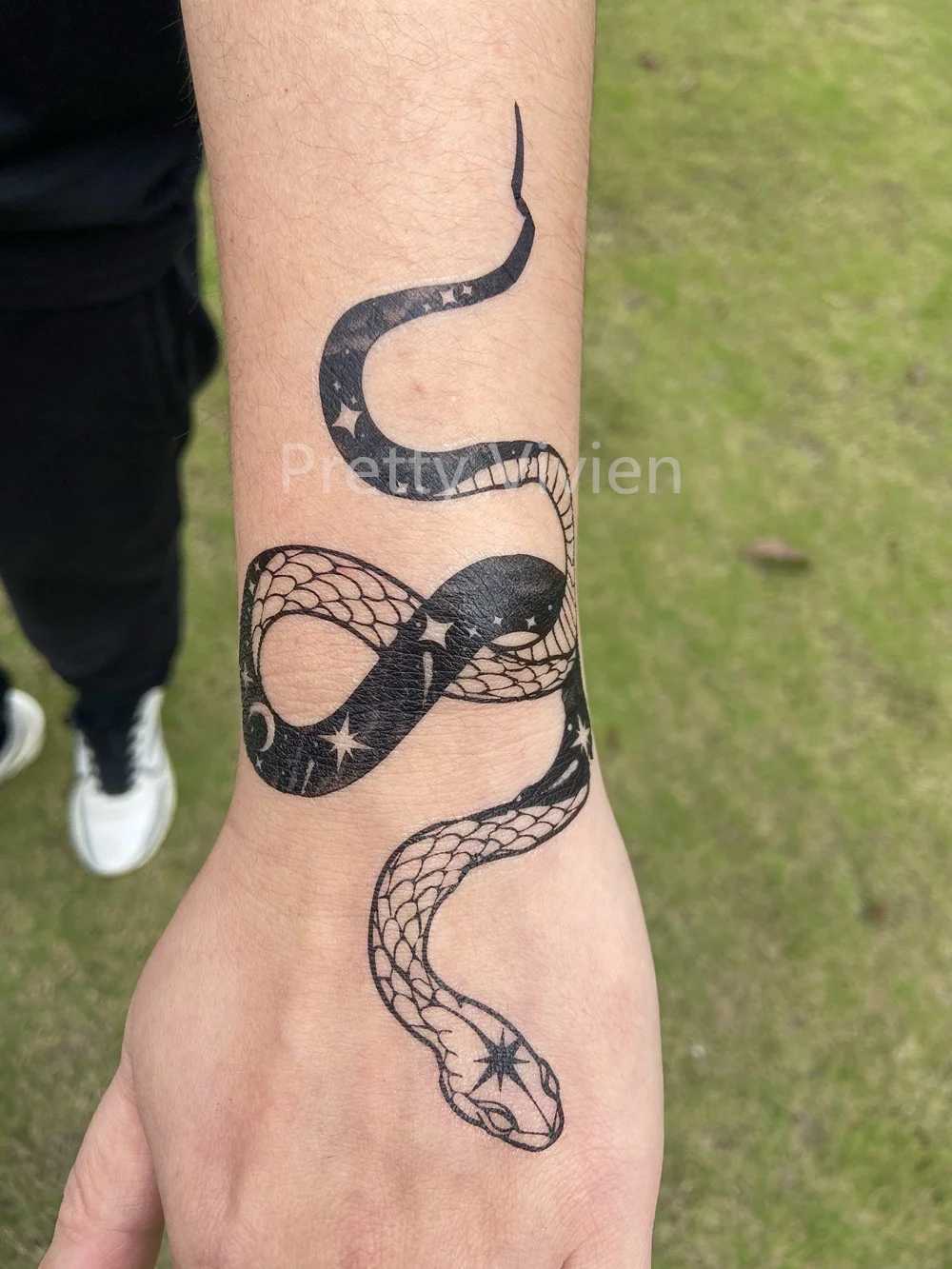 Rocooart large-sized black snake temporary tattoo sticker suitable for women men waist waterproof fake tattoos 3D cobra snake tattoosXJ25414