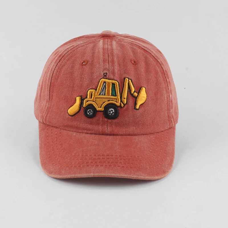 Newly washed cotton baby baseball cap cartoon excavator embroidered childrens hat outdoor boys and girls summer snapshot hat W250414