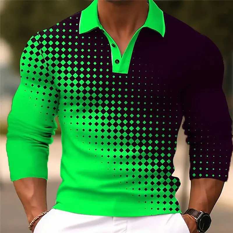 Dot Pattern Mens Fashion Trend Polo T-shirt 6XL Plus Size Long Sleeve 3D Printed Street Polo Top T-shirt W250414