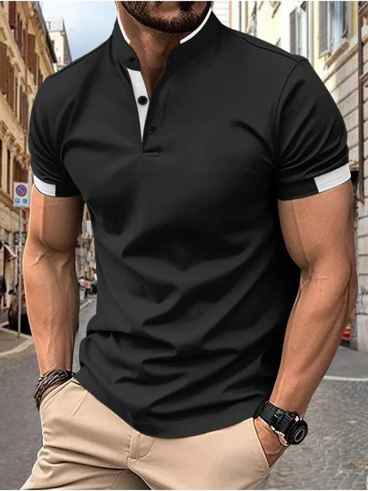 2024 Mens New Polo Shirt Summer Mens Stand up Collar Button Casual Short Sleeve T-shirt Top W250414
