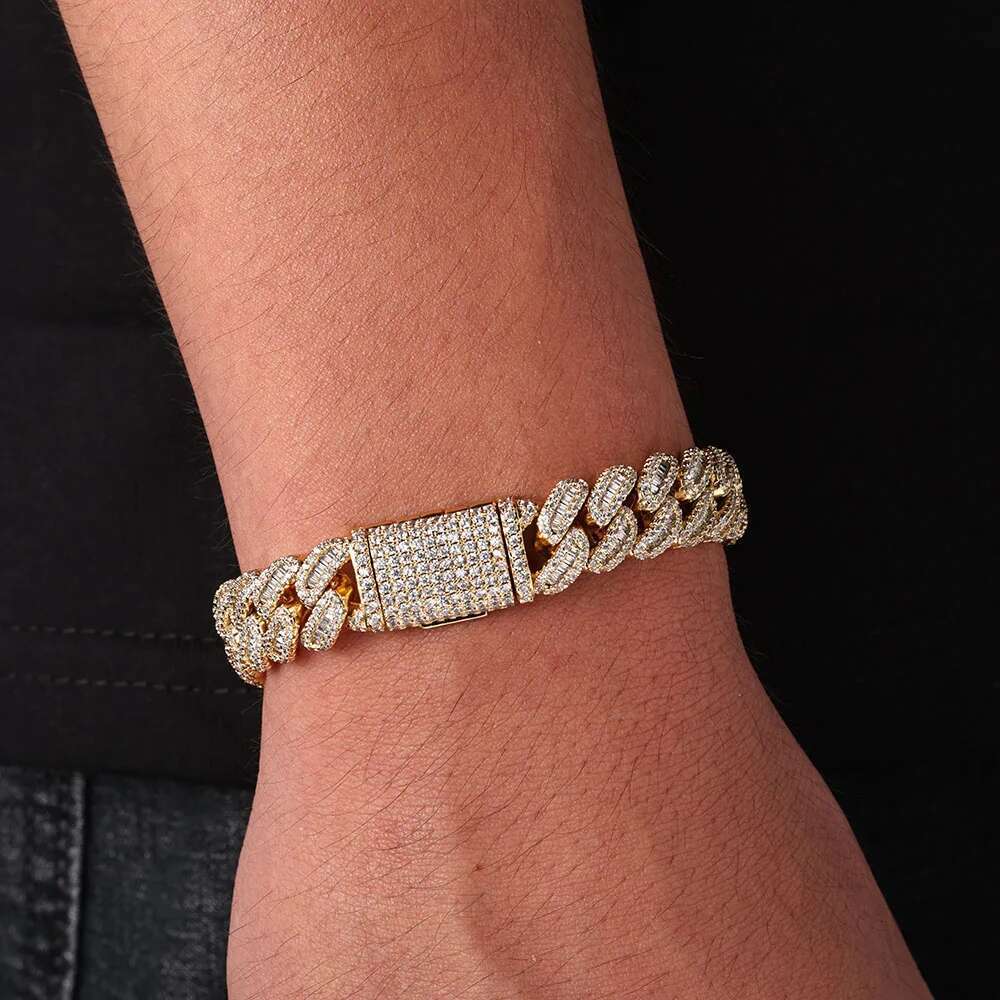 Hip Hop Jewelry Baguette Cuban Link Chain Iced Out Mixed Inlay Simulated Diamond Stones Bling 12mm Miami CZ Necklace Mens Gift