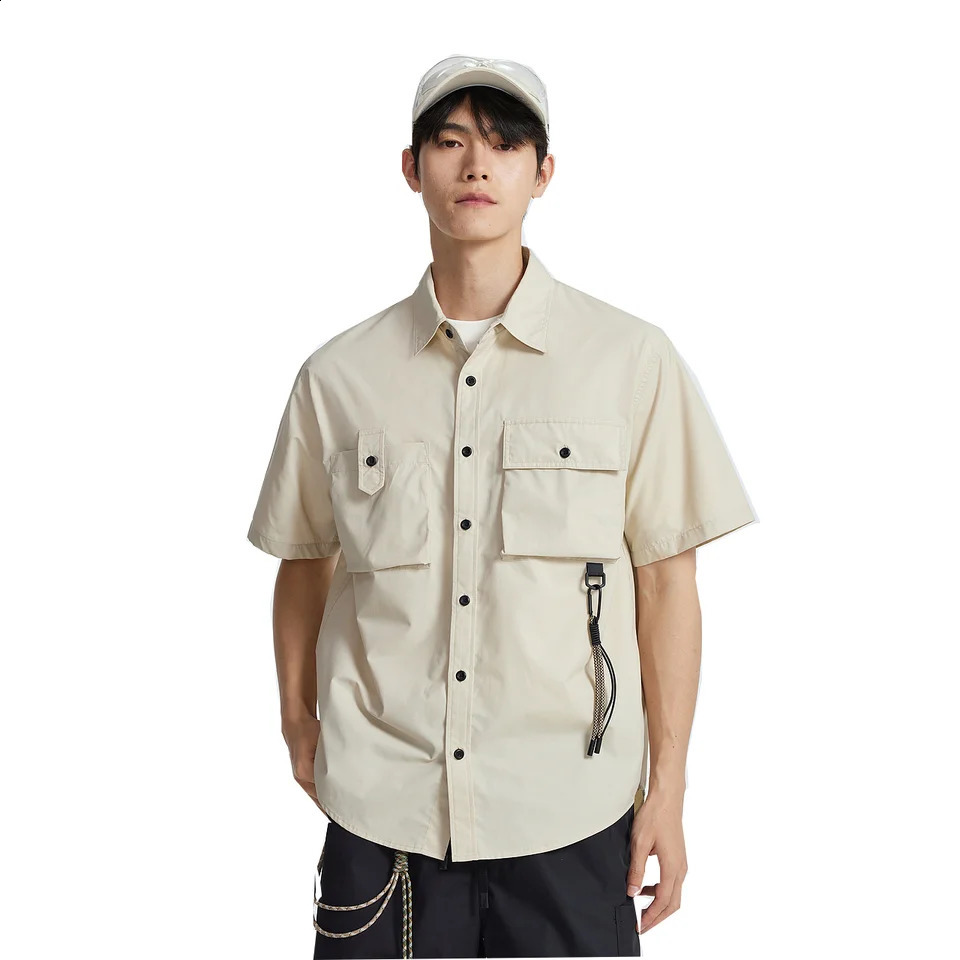 Metersbonwe Mens Polo Neck Short Sleeve Freight Shirt Loose Solid Color Business Shirt Japanese Style Summer 250411